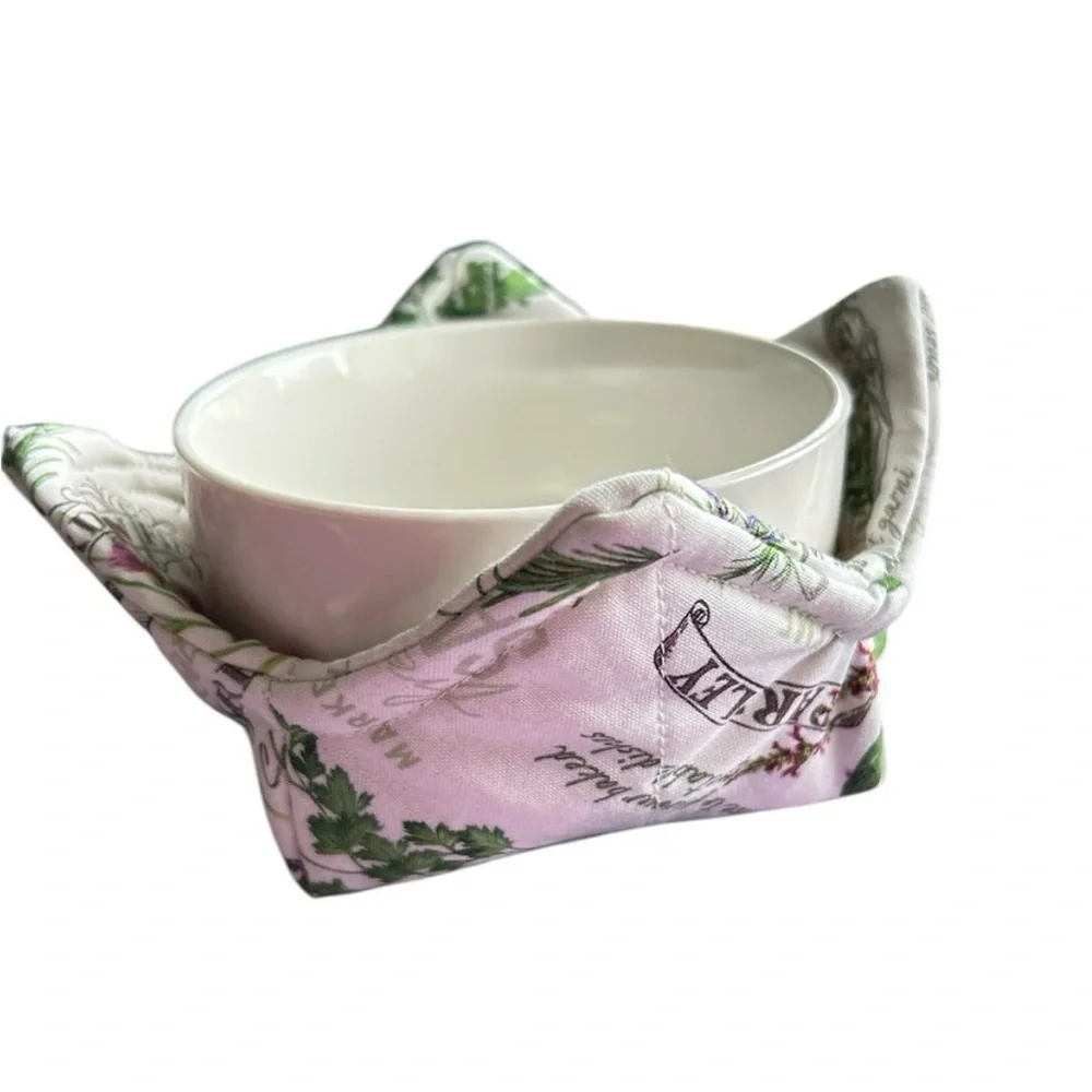 Hand Crafted Colorful Herb Garden Microwave Small Bowl Cozy 100% Cotton